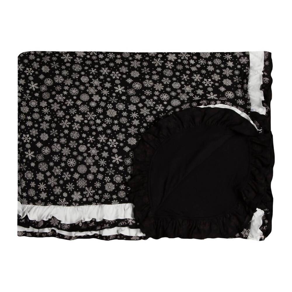 NEW KICKEE kid's ruffle double layer throw blanket in chalkboard snowflakes